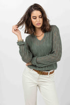 Pull ajouré kaki avec top intégré | Elora