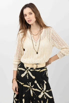 Pull ajouré crème avec top intégré | Elora
