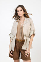 Veste saharienne rayée écru choco | Elora