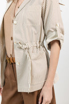 Veste saharienne rayée écru choco | Elora