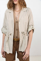 Veste saharienne rayée écru choco | Elora