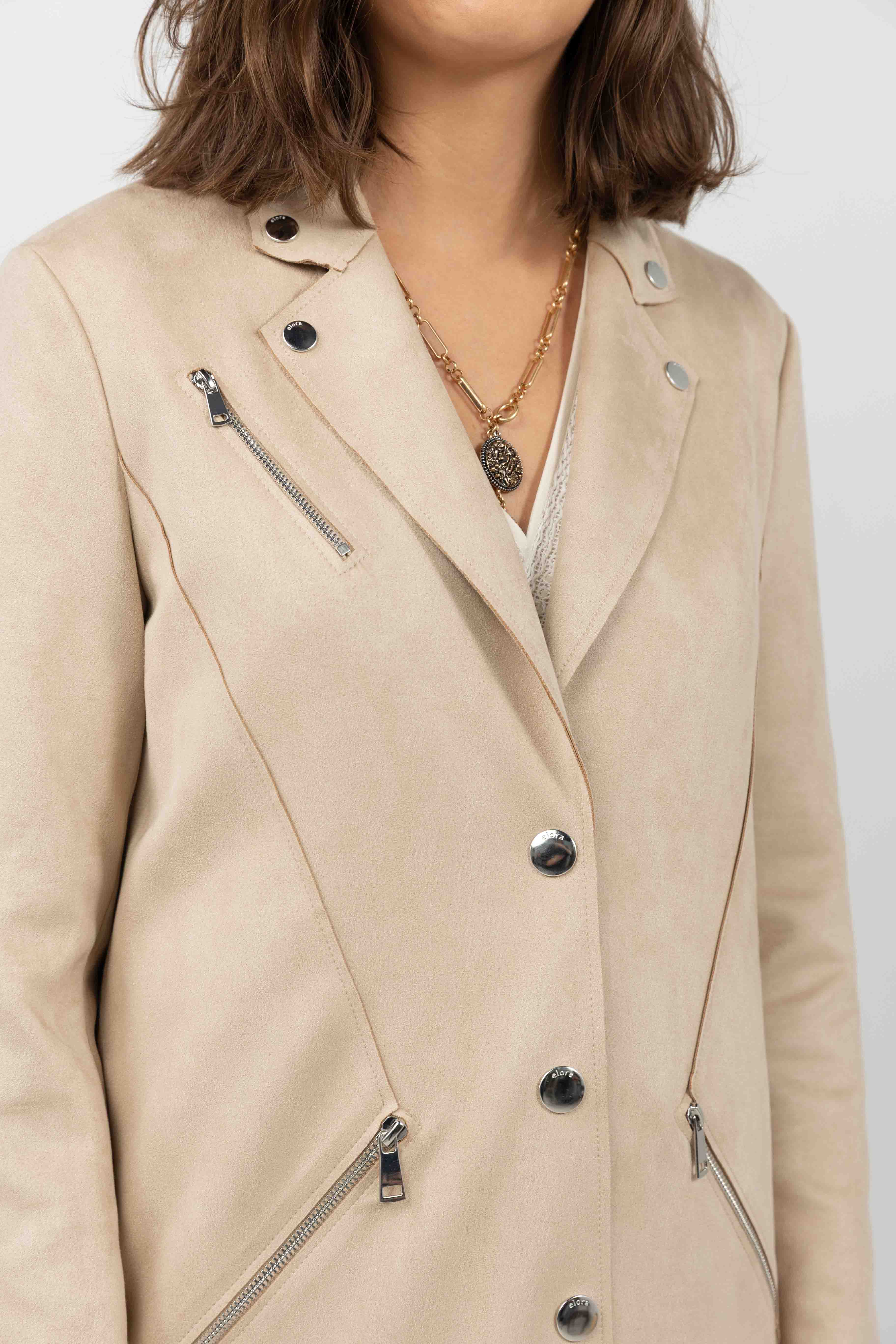 Manteau beige suédé rock chic | Elora