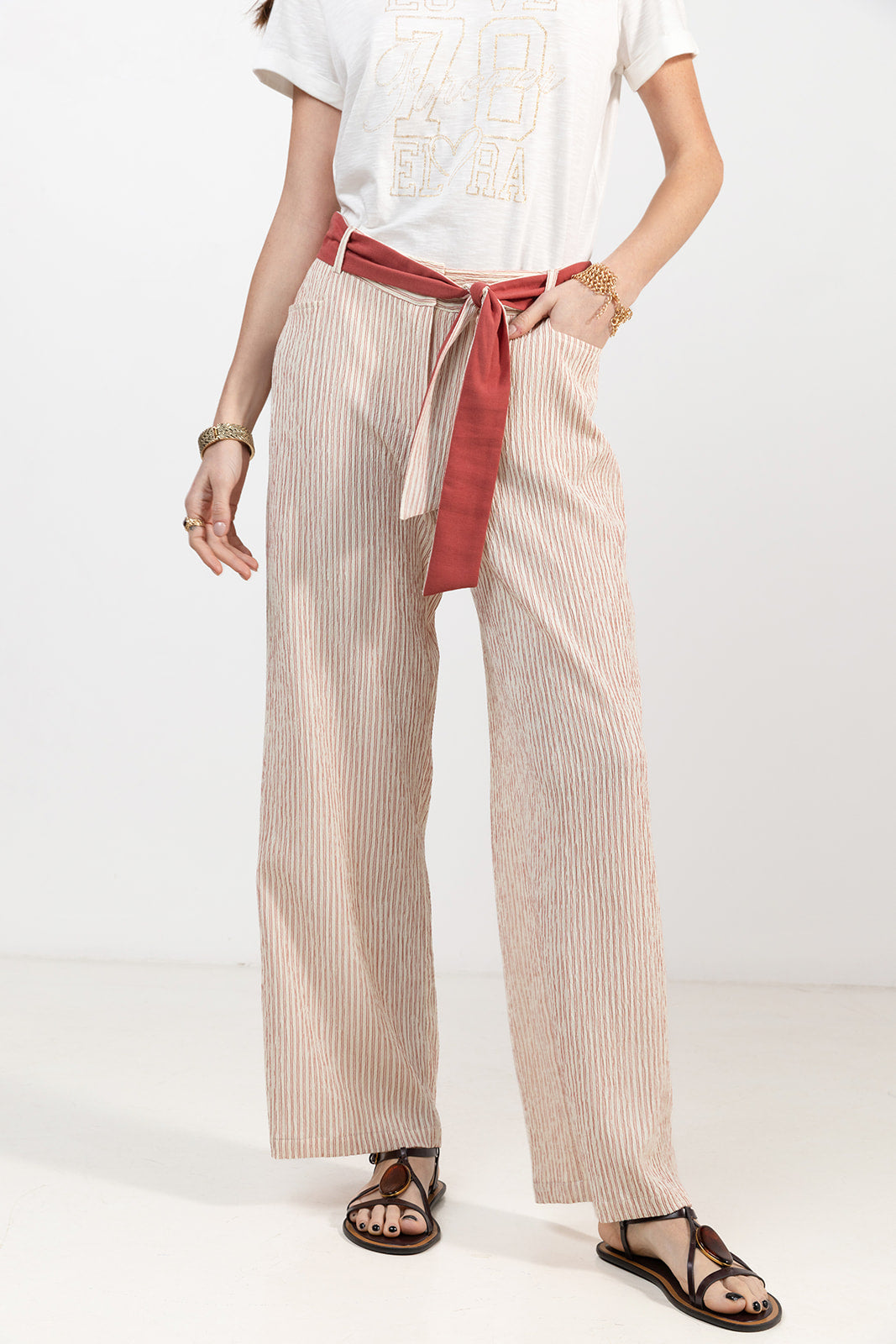Pantalon palazzo rayé terracotta | Elora