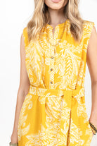 Robe imprimée jaune épaulée ceinturée | Elora