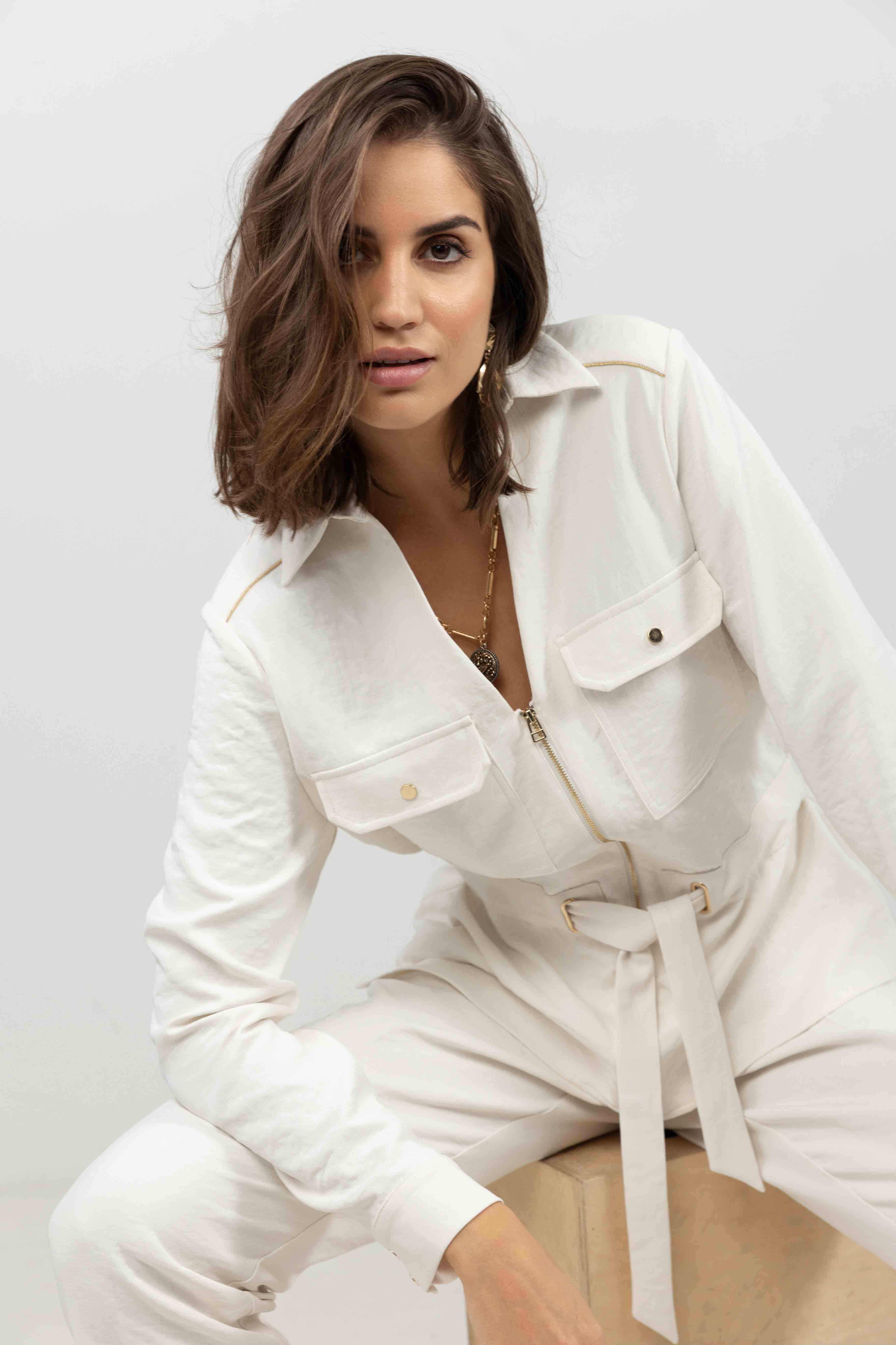 Veste écru chic ceinturée | Elora