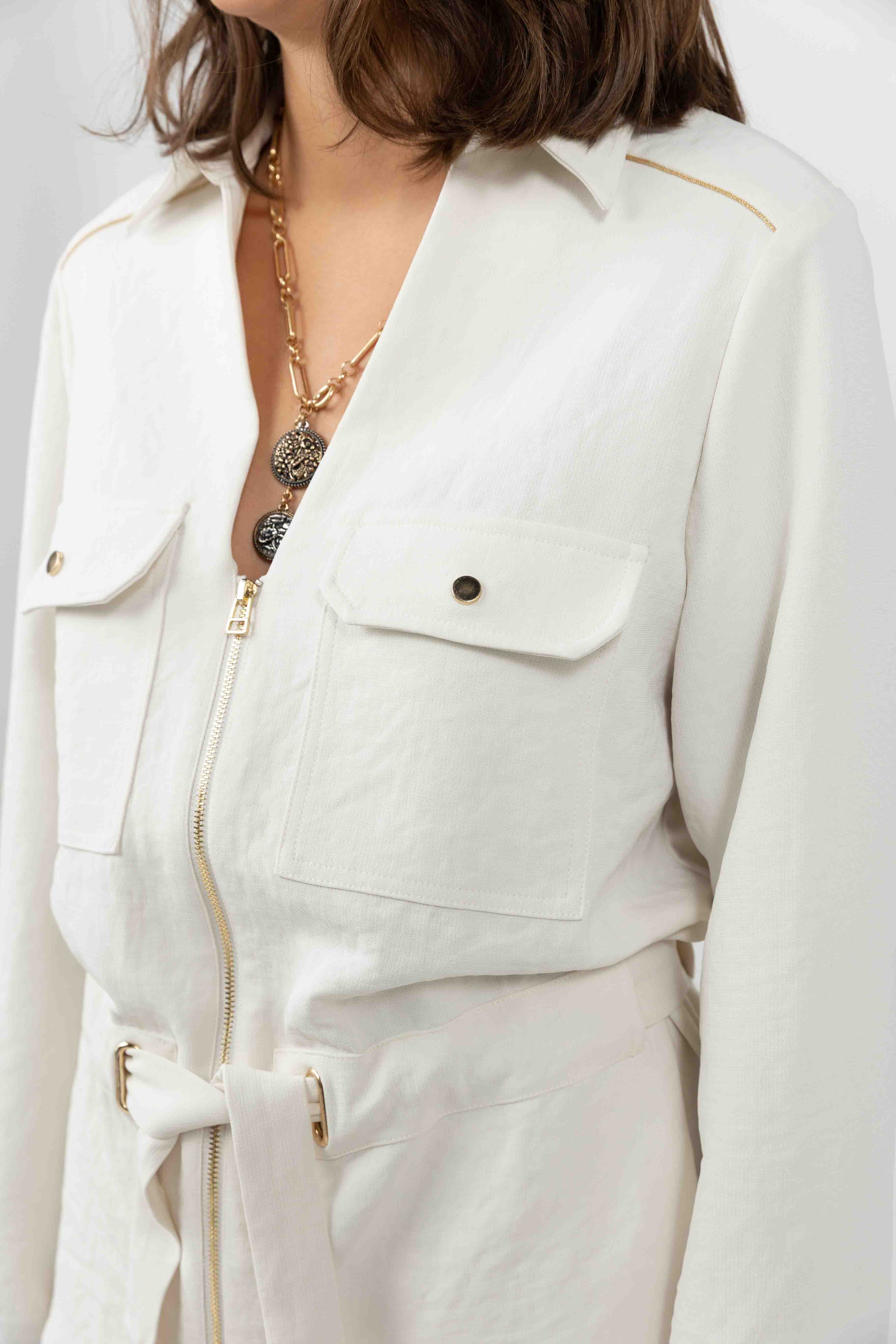 Veste écru chic ceinturée | Elora