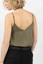 Caraco kaki satin dentelle contrastée | Elora