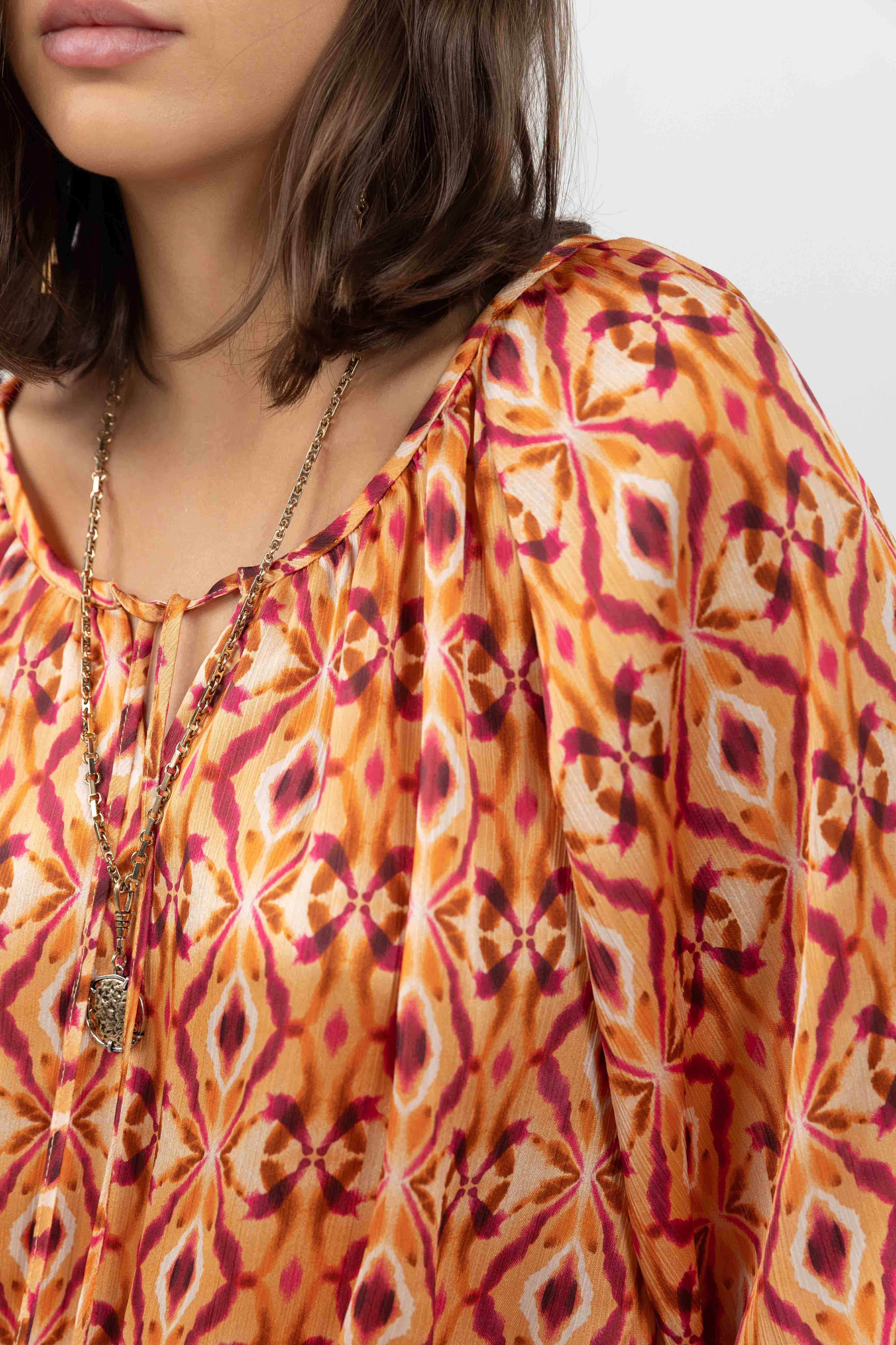 Blouse bohème imprimée rose et orange | Elora
