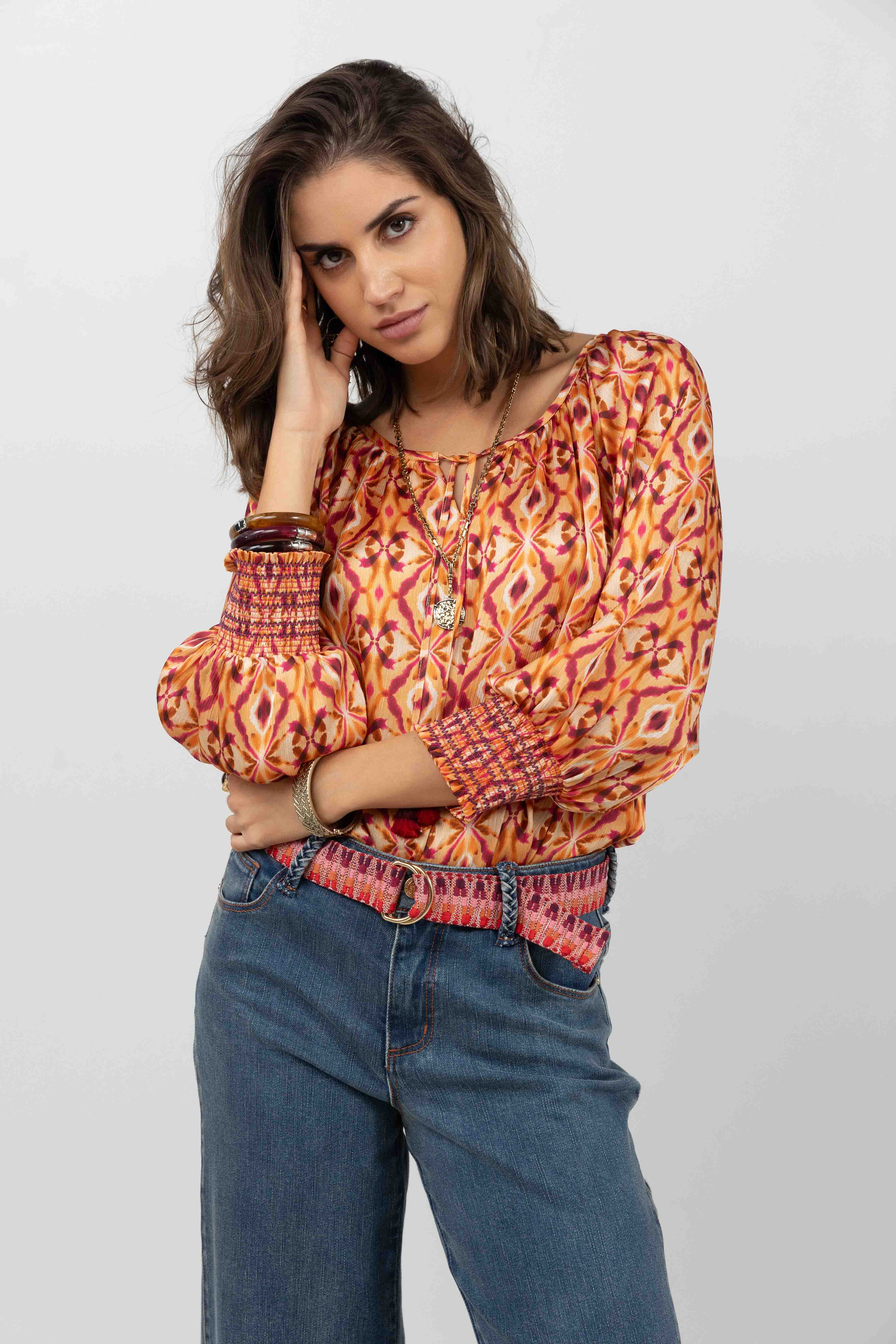 Blouse bohème imprimée rose et orange | Elora
