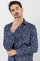 Chemise bleue imprimé fleuri | Elora