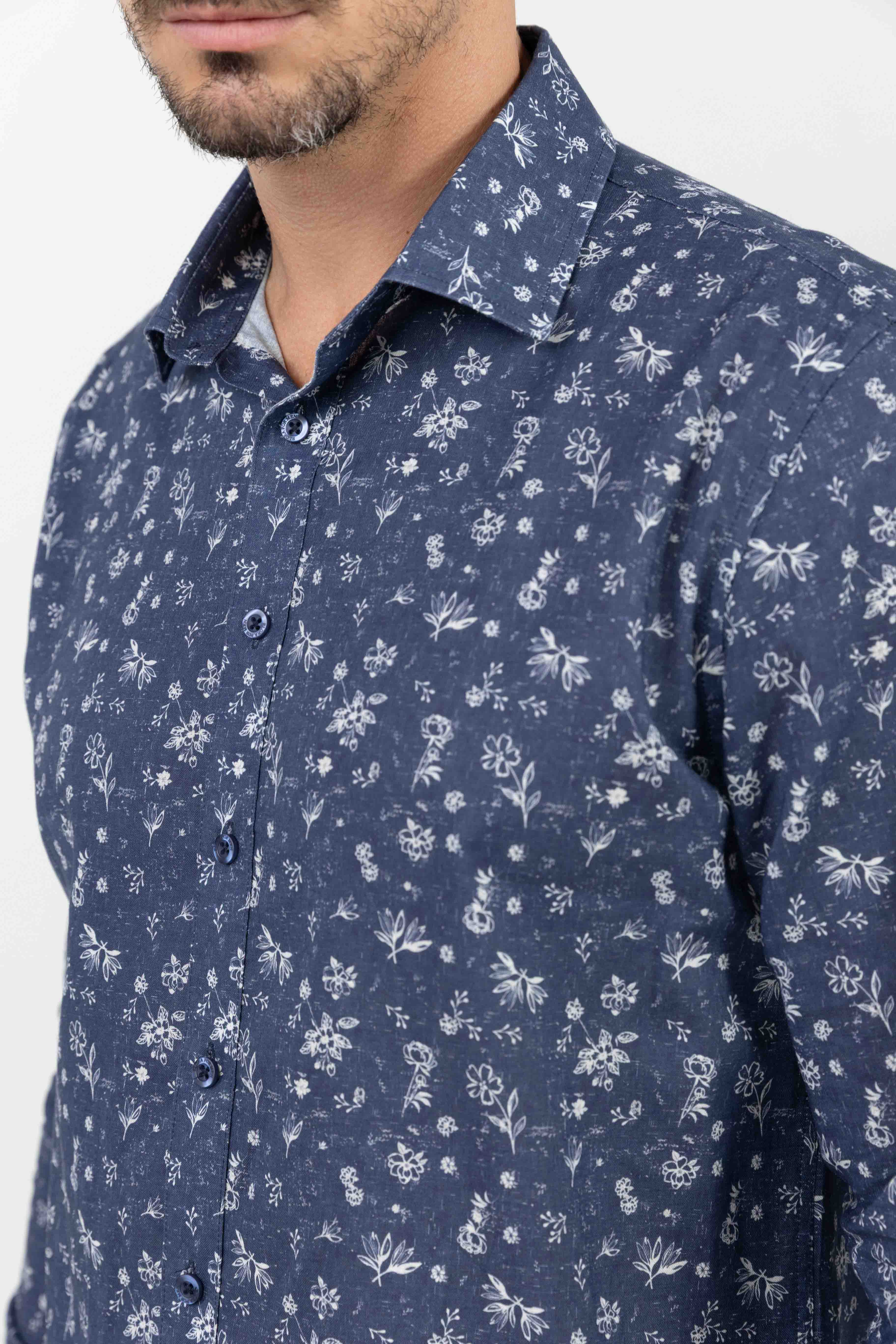 Chemise bleue imprimé fleuri | Elora