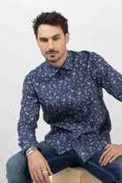 Chemise bleue imprimé fleuri | Elora