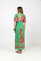Robe longue imprimée vert rose doré| Elora
