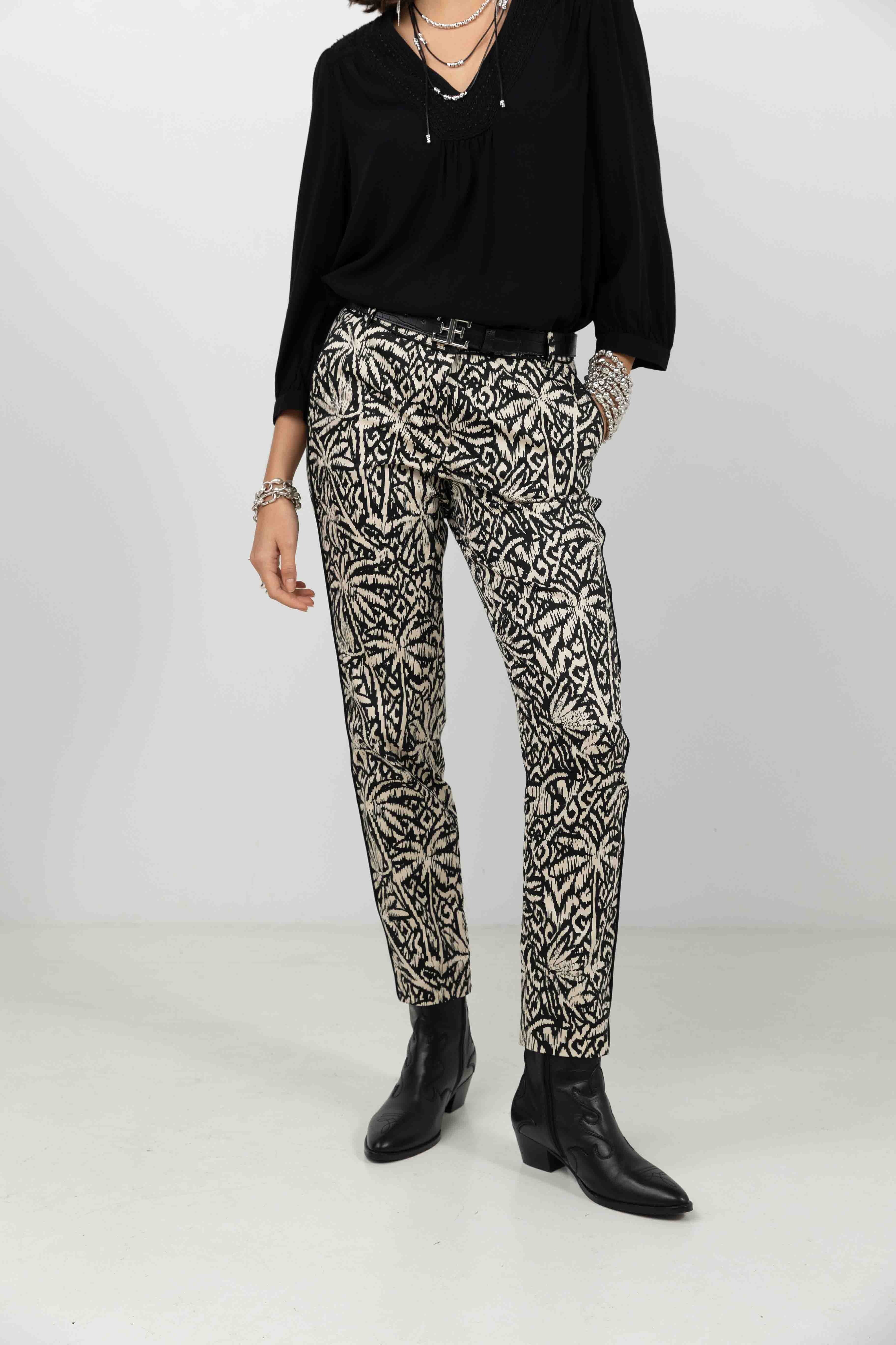 Pantalon imprimé graphique écru noir | Elora