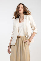 Robe midi rayée beige choco ceinturée | Elora