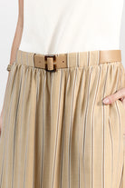 Robe midi rayée beige choco ceinturée | Elora