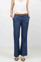 Pantalon bleu foncé rayé fluide | Elora