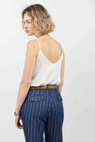 Pantalon bleu foncé rayé fluide | Elora