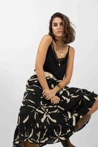 Jupe longue imprimé noir et écru | Elora