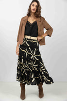 Jupe longue imprimé noir et écru | Elora