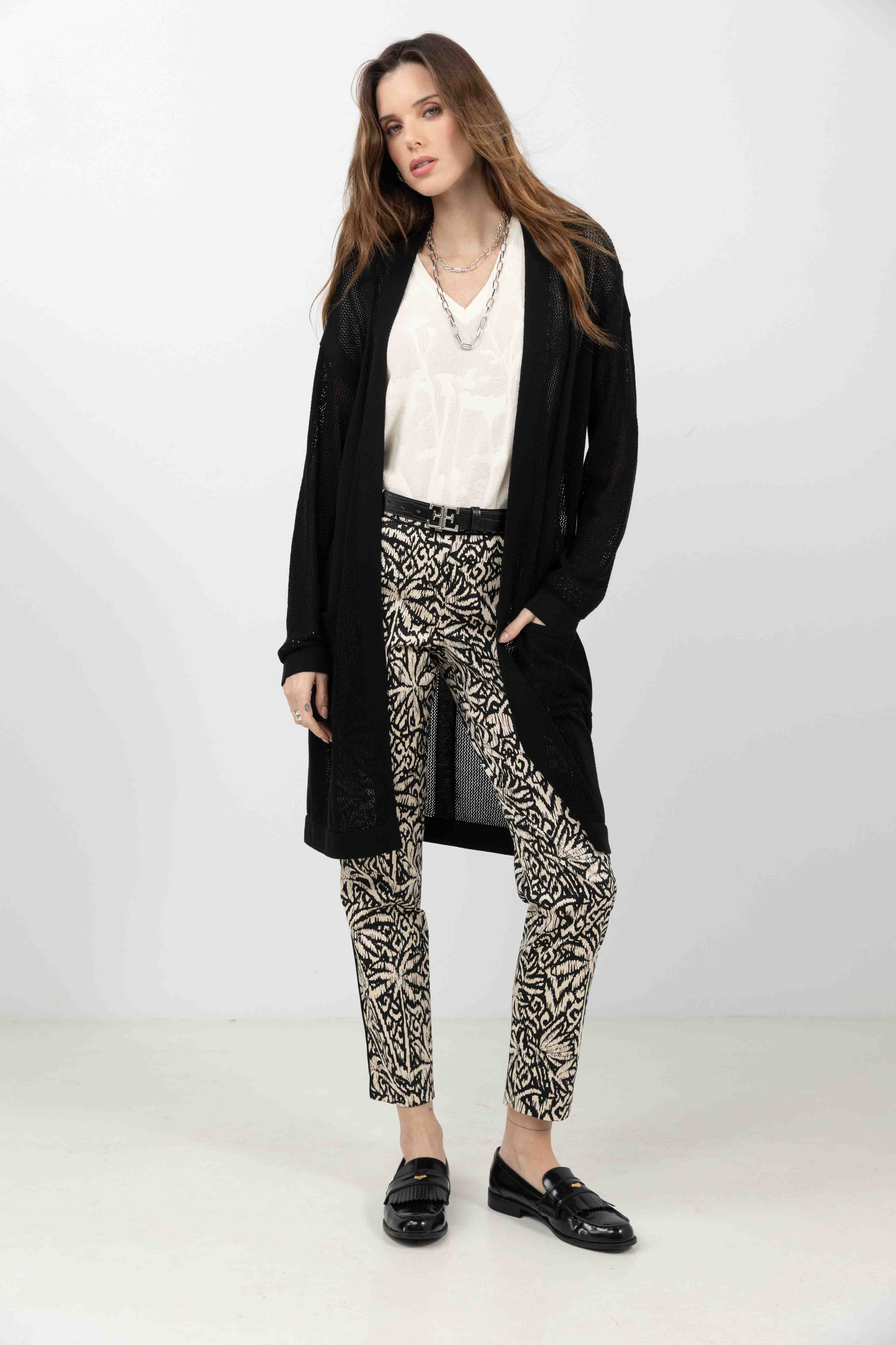 Gilet long noir maille filet gypsy | Elora