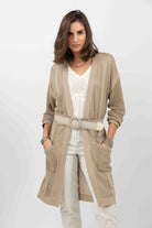 Gilet long taupe maille filet gipsy | Elora
