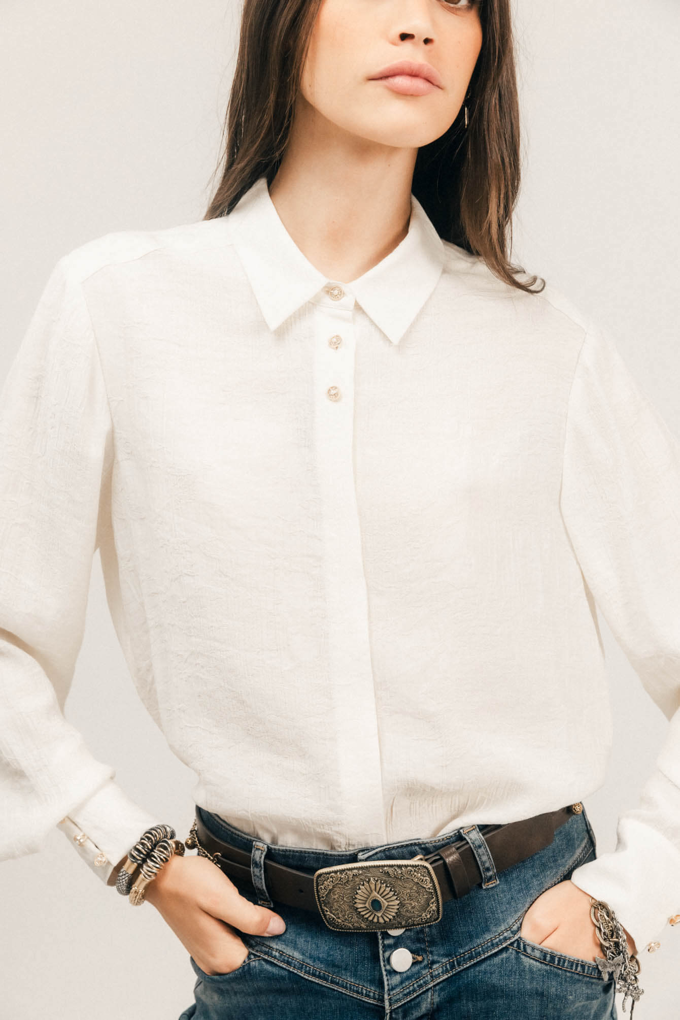 Chemise écrue jacquard satiné | Elora