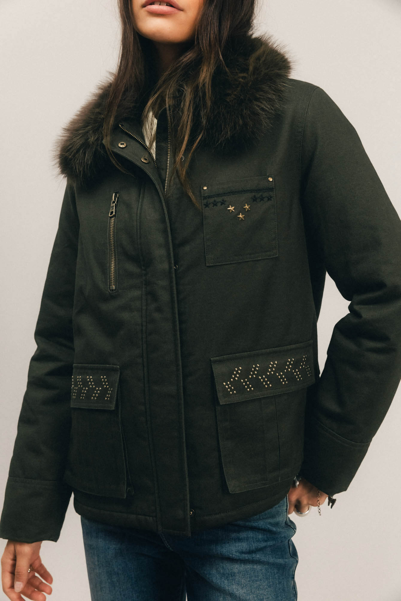 Parka kaki fausse fourrure | Elora