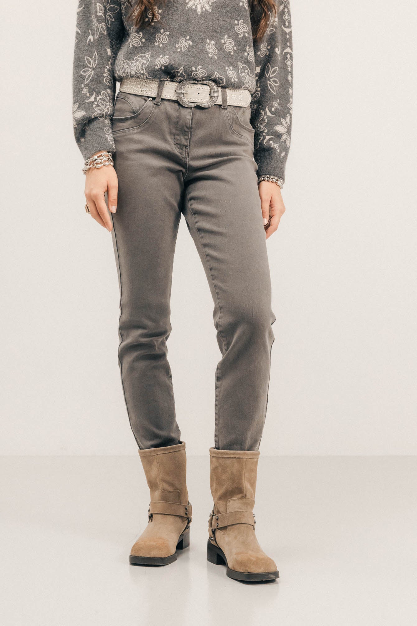 Pantalon gris coupe slim | Elora