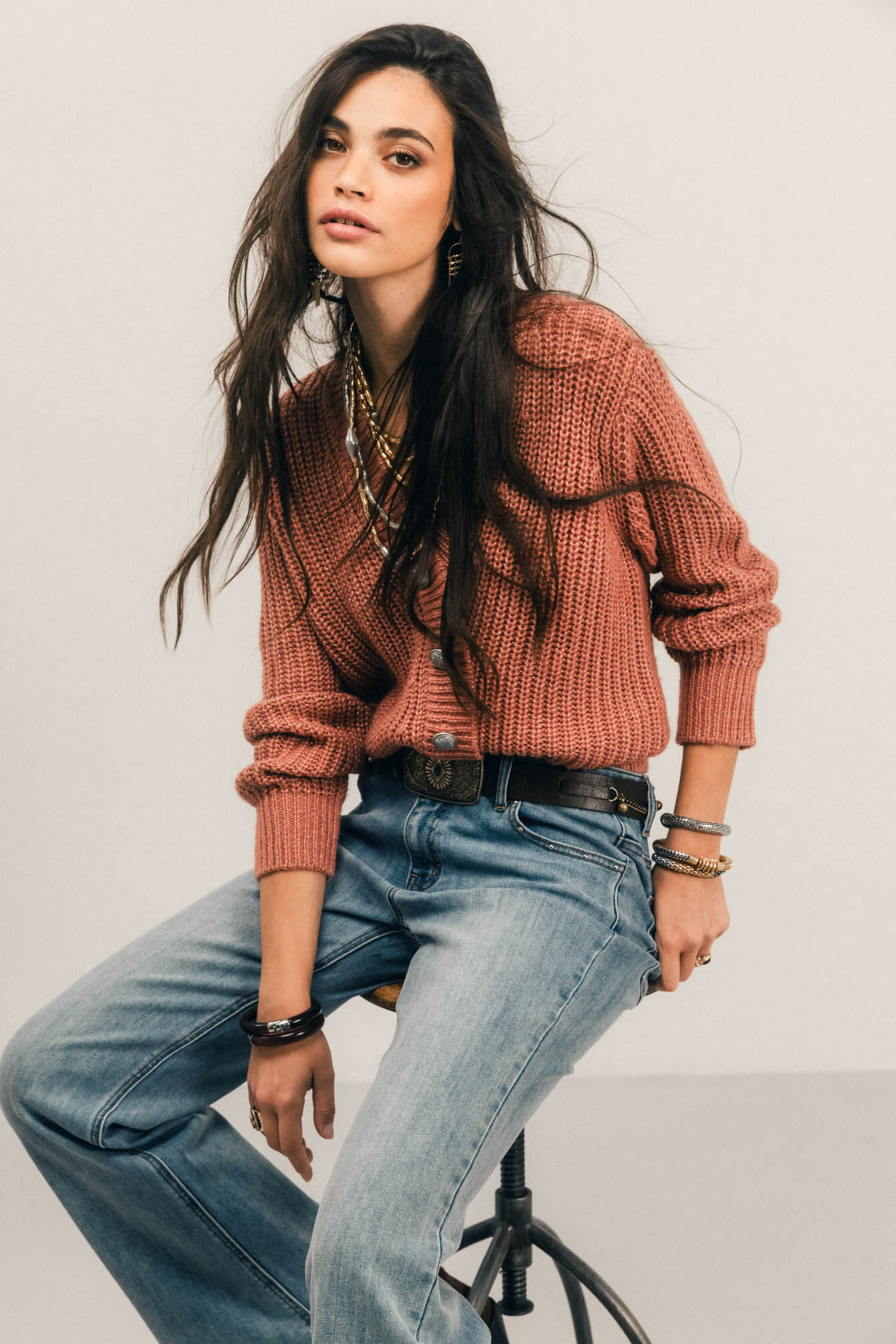 Pull rose indien côtelé lurex | Elora