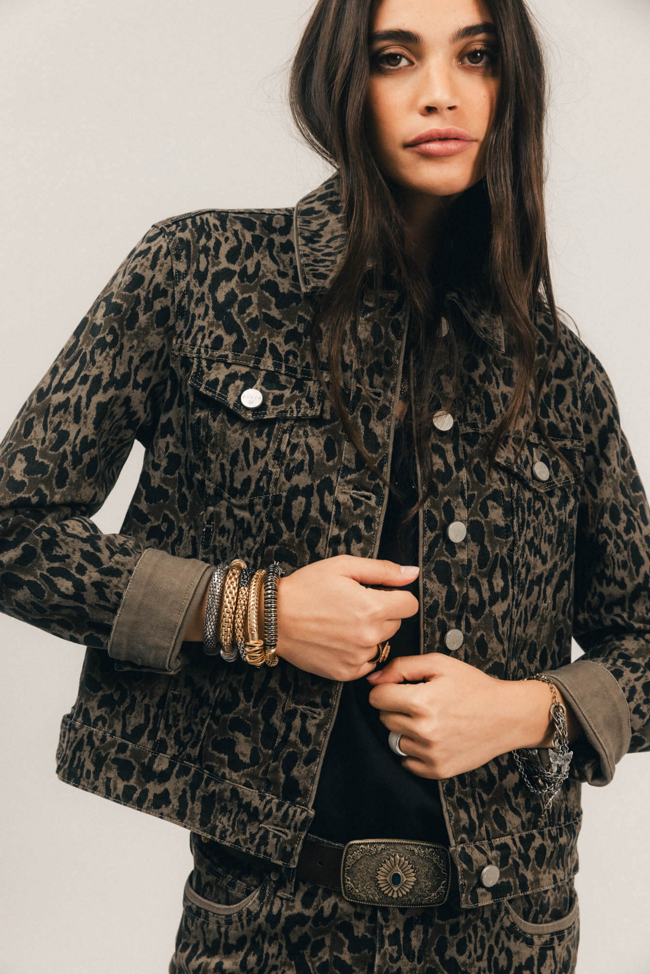 Veste denim léopard esprit western | Elora