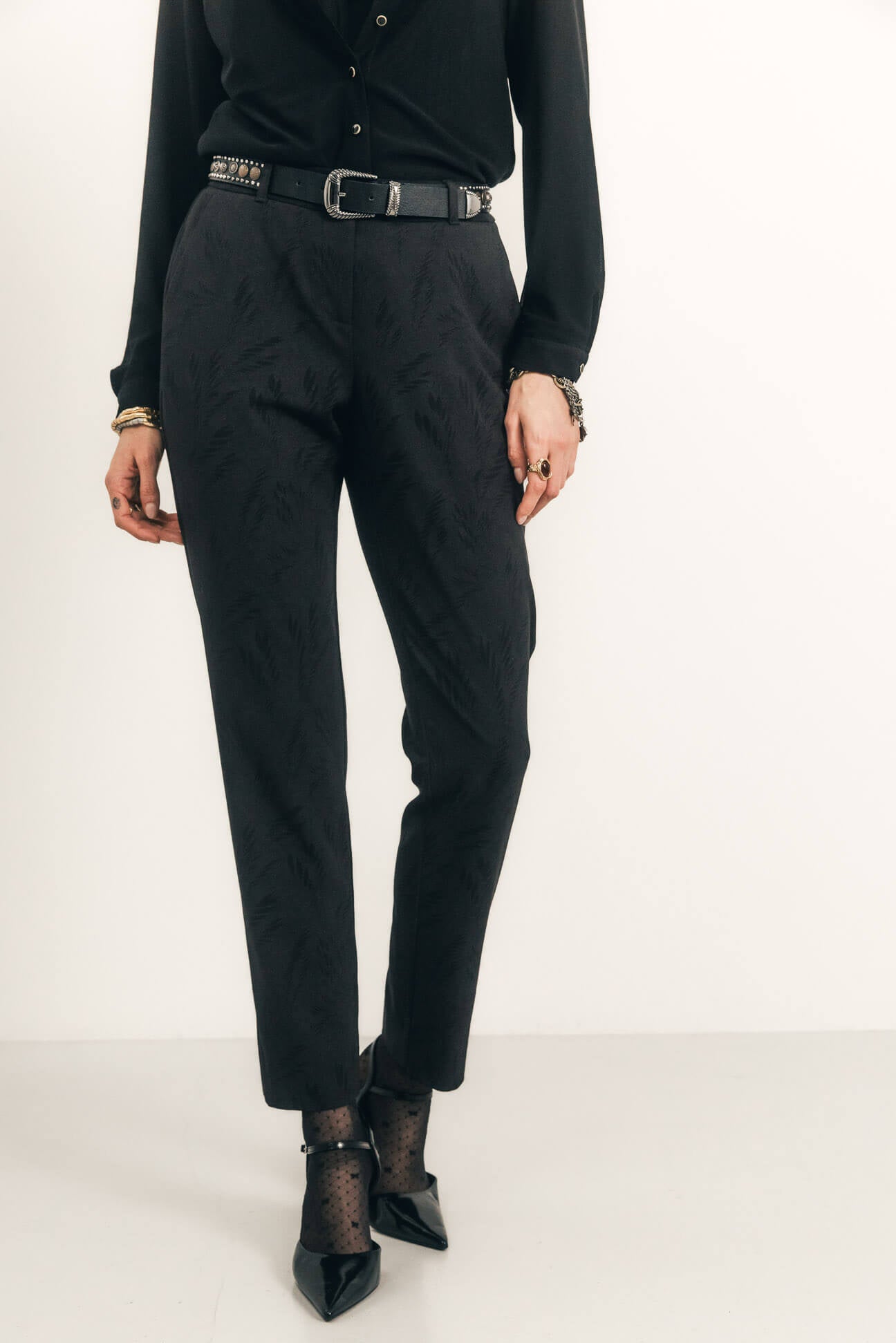 Pantalon cigarette imprimé bi-tons chic | Elora
