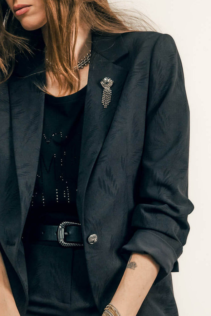 Veste tailleur imprimé broche rock | Elora