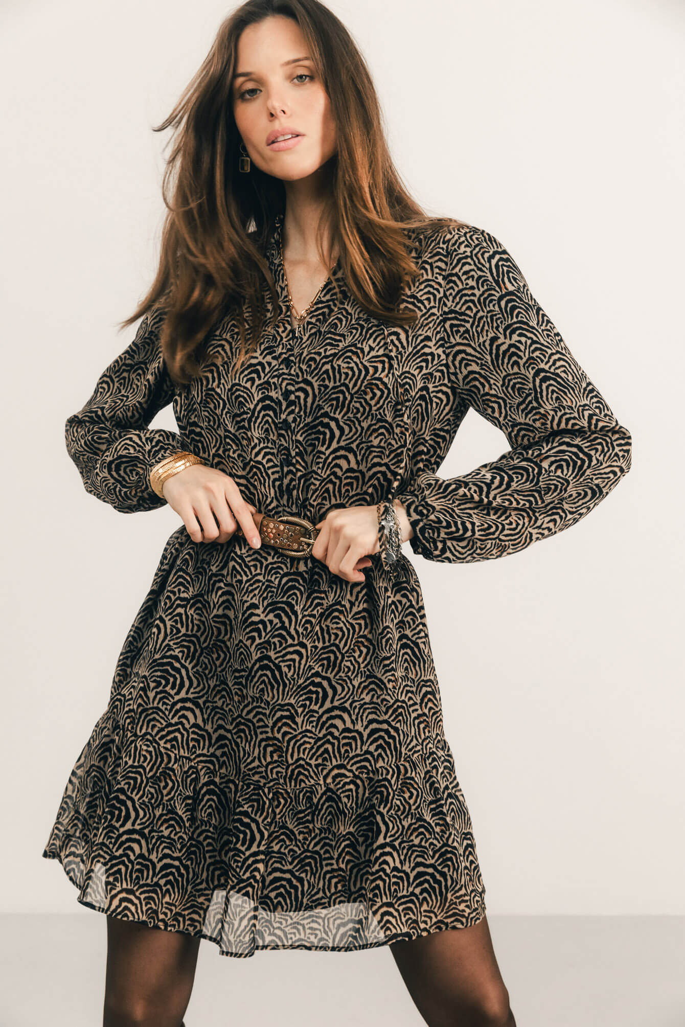 Robe imprimé graphique manches bouffantes | Elora