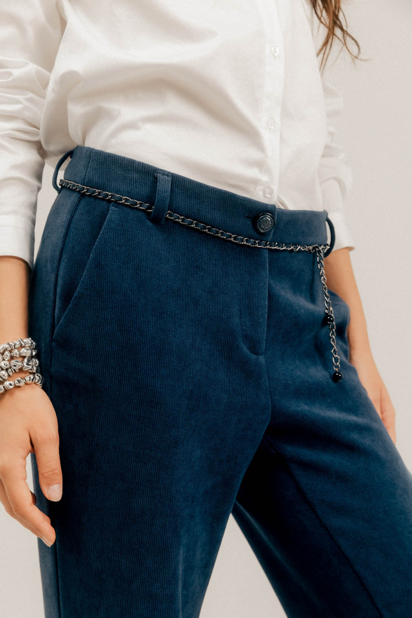 Pantalon velours bleu flare | Elora