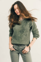 Pull tilleul brodé floral lurex | Elora