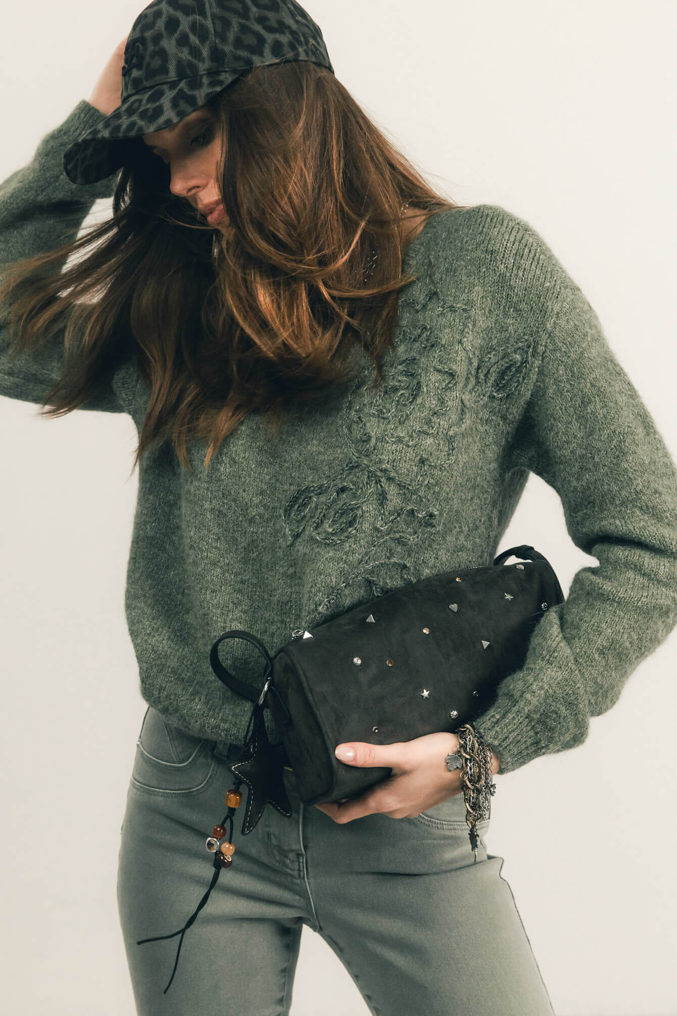 Pull tilleul brodé floral lurex | Elora