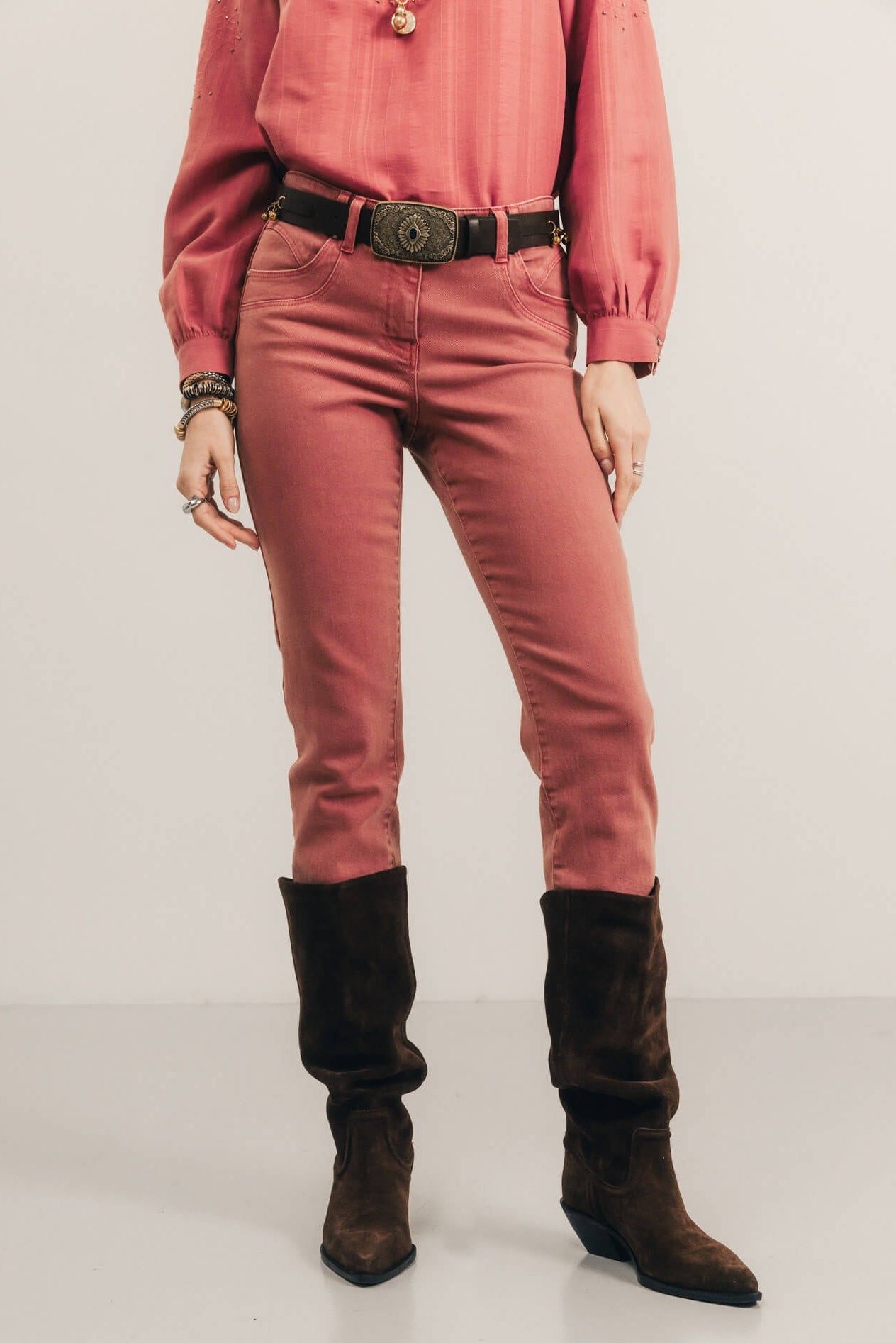 Pantalon rose indien coupe slim | Elora