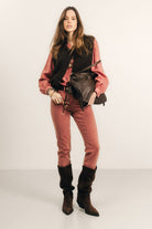Blouse rose indien jacquard brodée | Elora