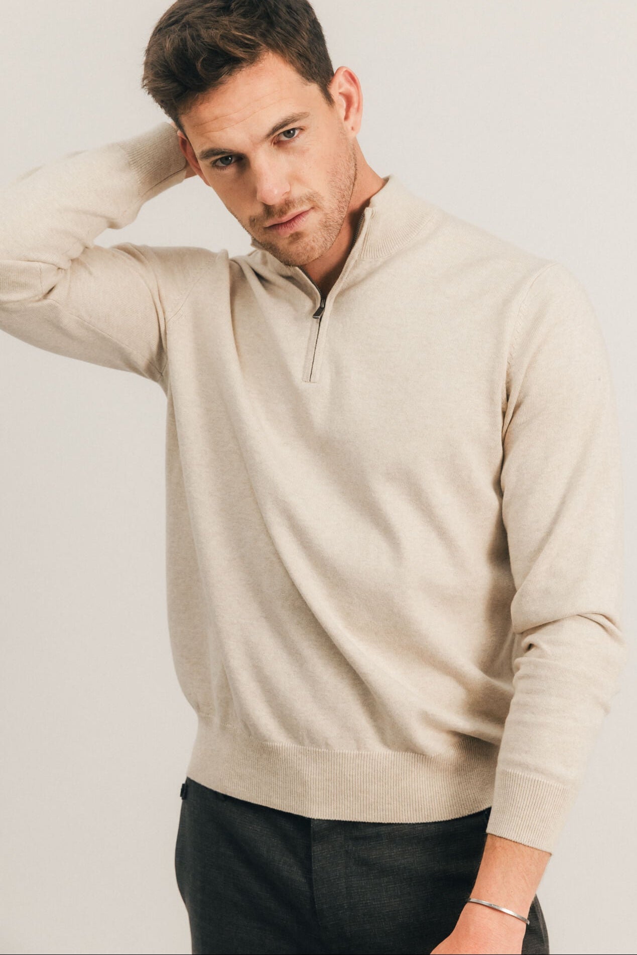 Pull beige chiné col camionneur | Elora