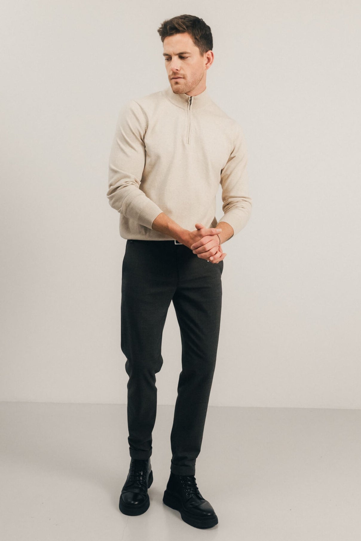 Pull beige chiné col camionneur | Elora