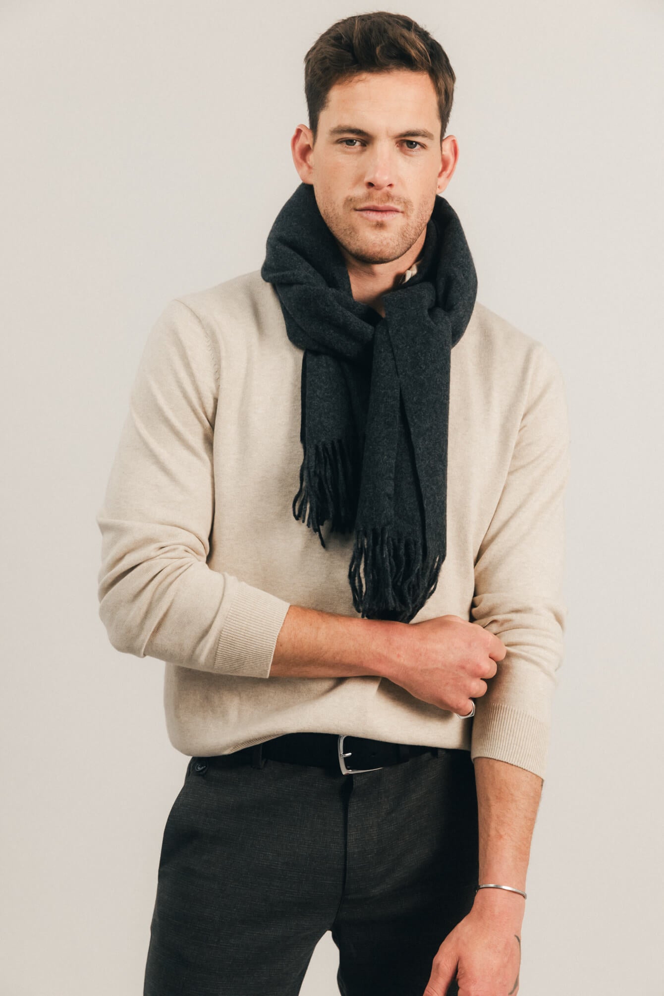 Pull beige chiné col camionneur | Elora