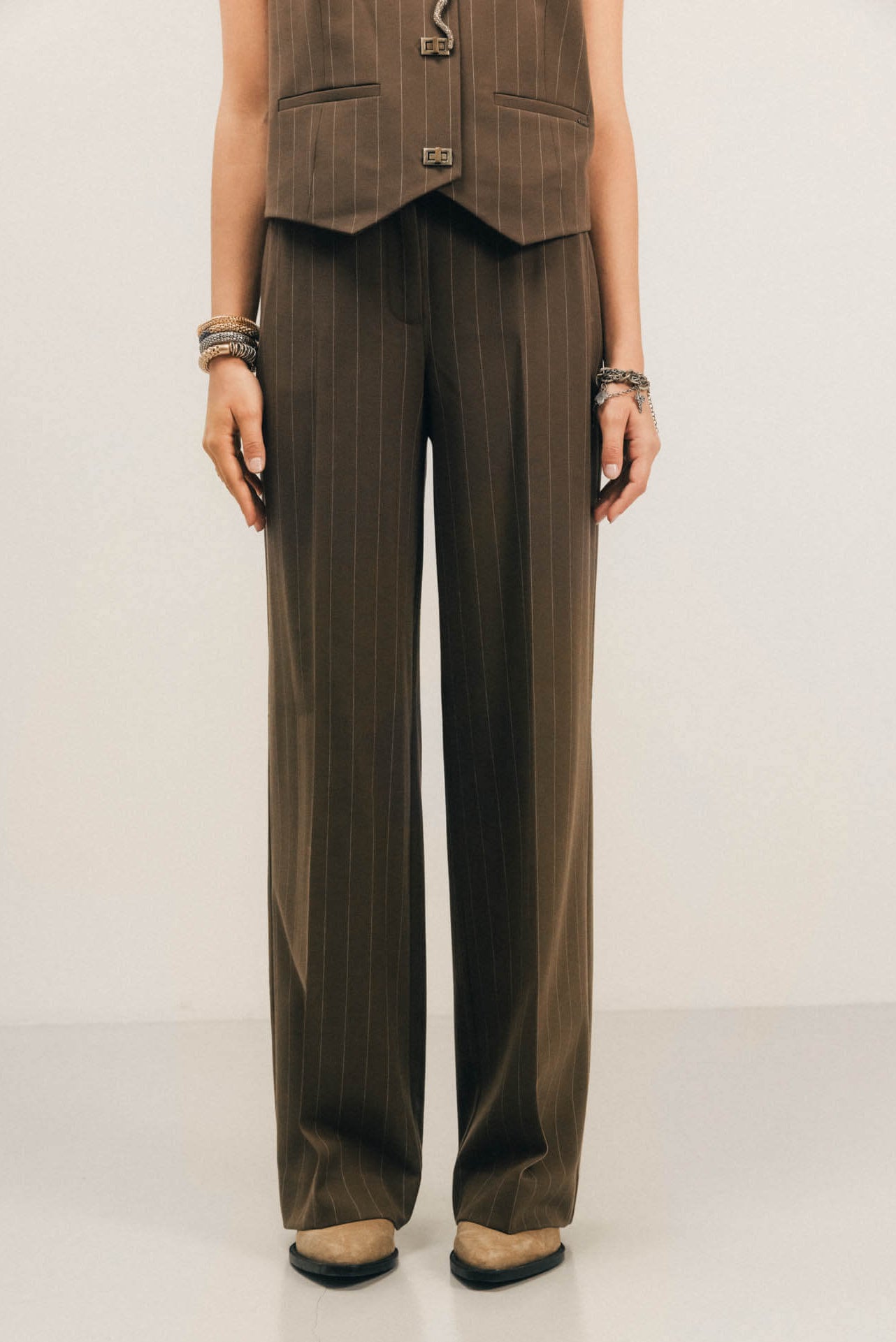 Pantalon tailleur rayé bronze | Elora