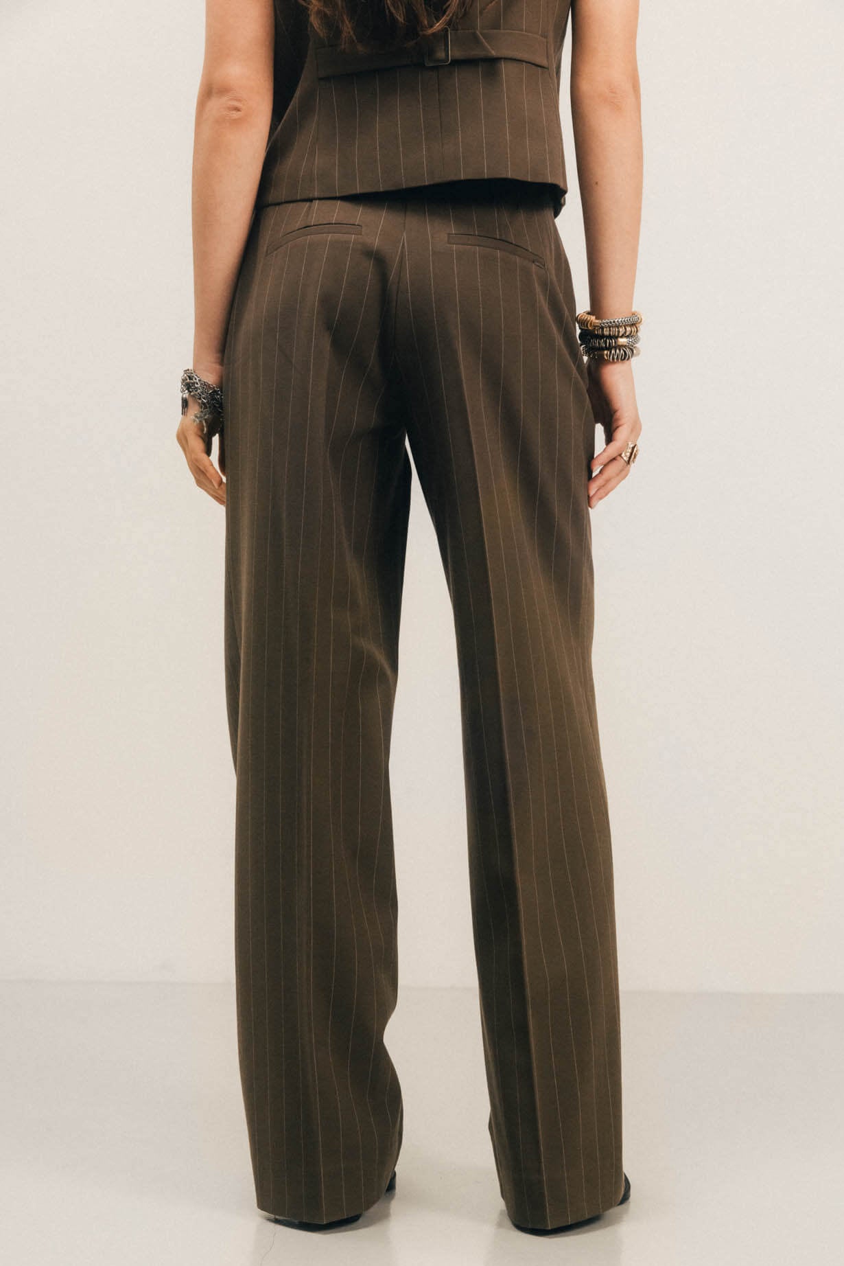 Pantalon tailleur rayé bronze | Elora