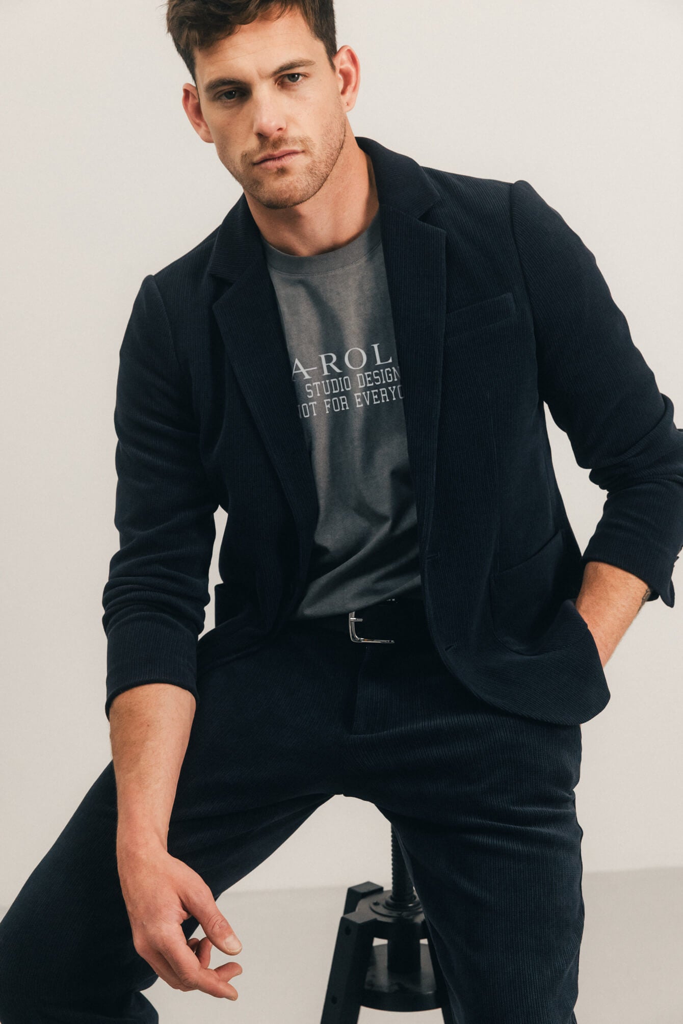 Veste blazer navy velours stretch | Elora
