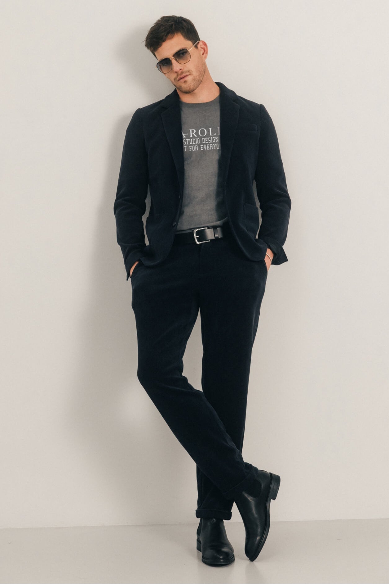 Pantalon navy velours côtelé fuselé | Elora