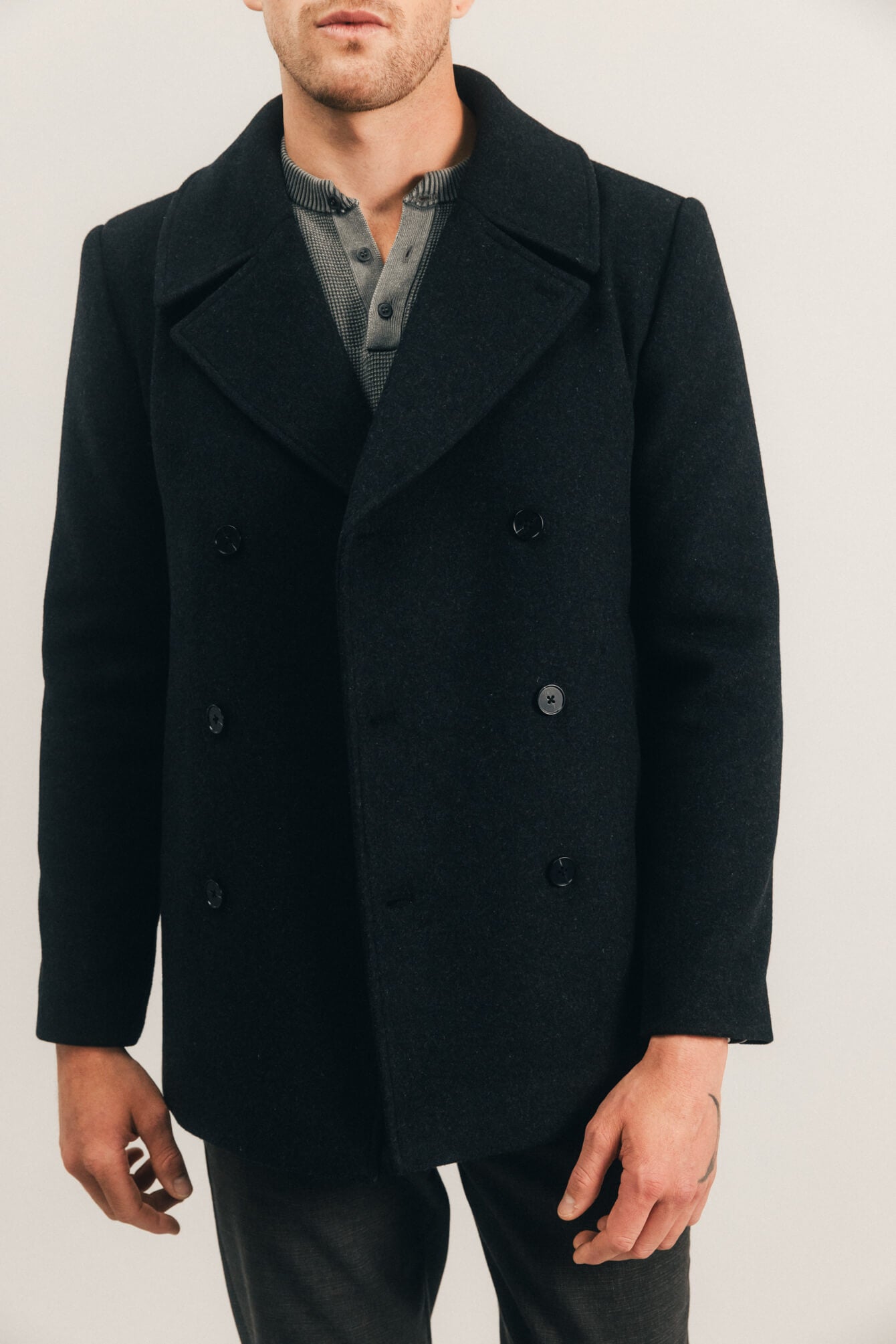 Manteau caban anthracite col tailleur | Elora