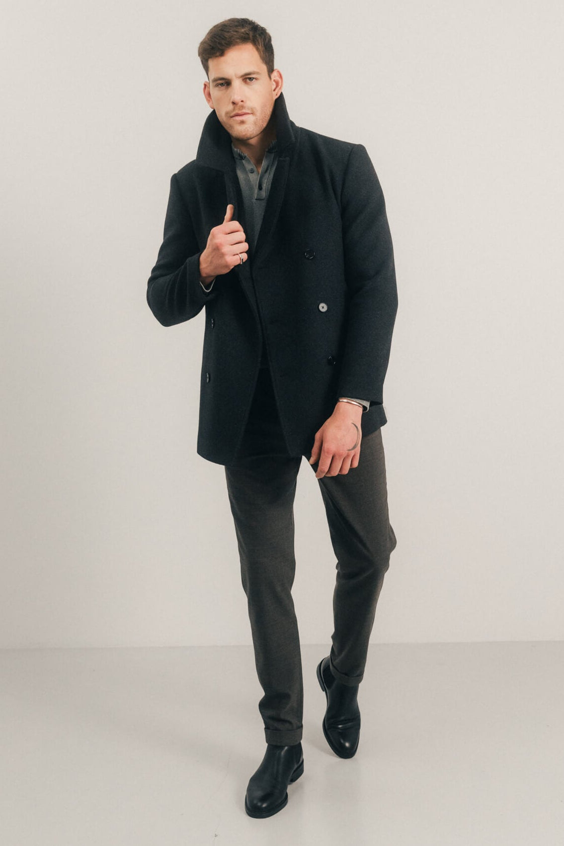 Manteau caban anthracite col tailleur | Elora