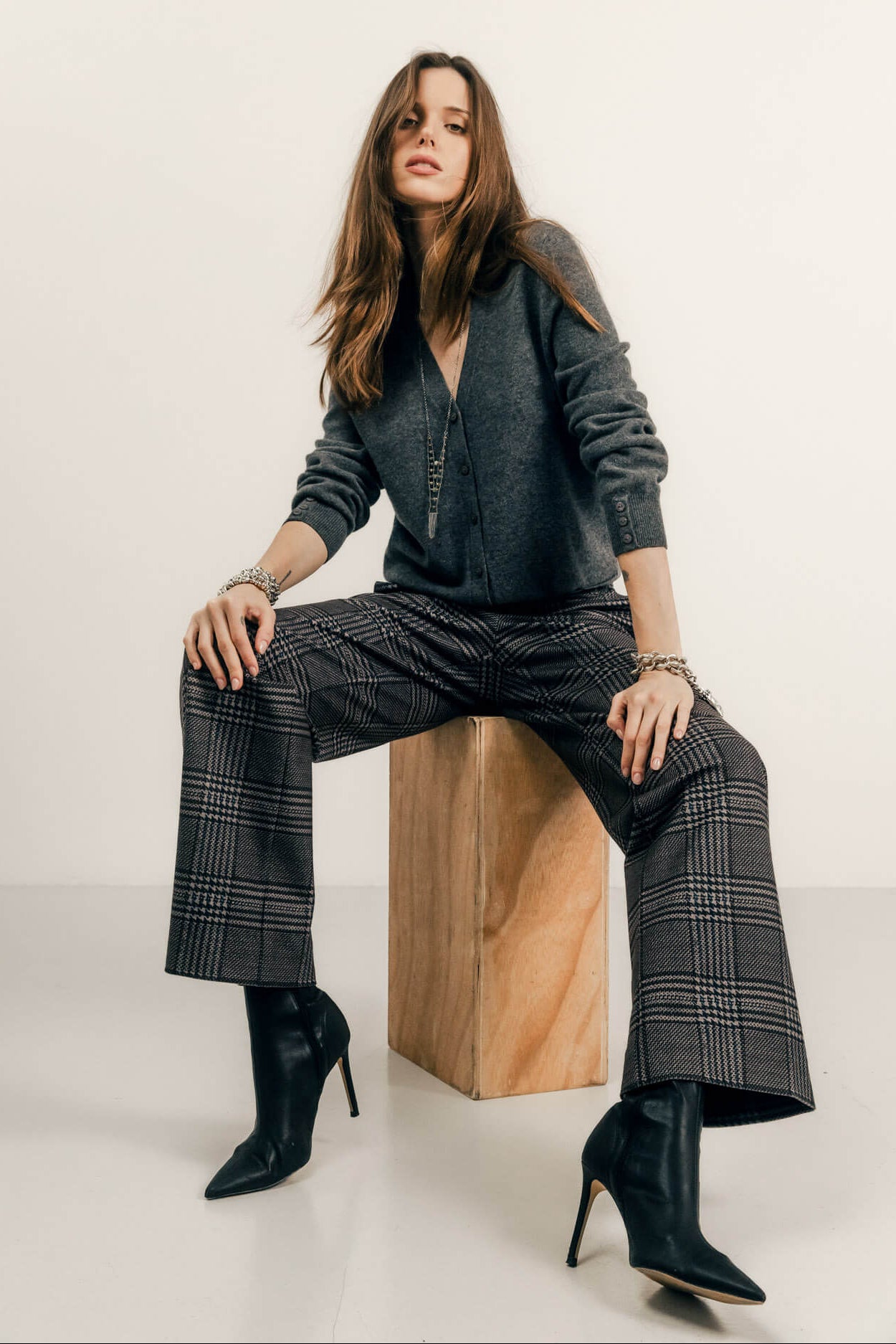 Pantalon prince-de-galles gris | Elora