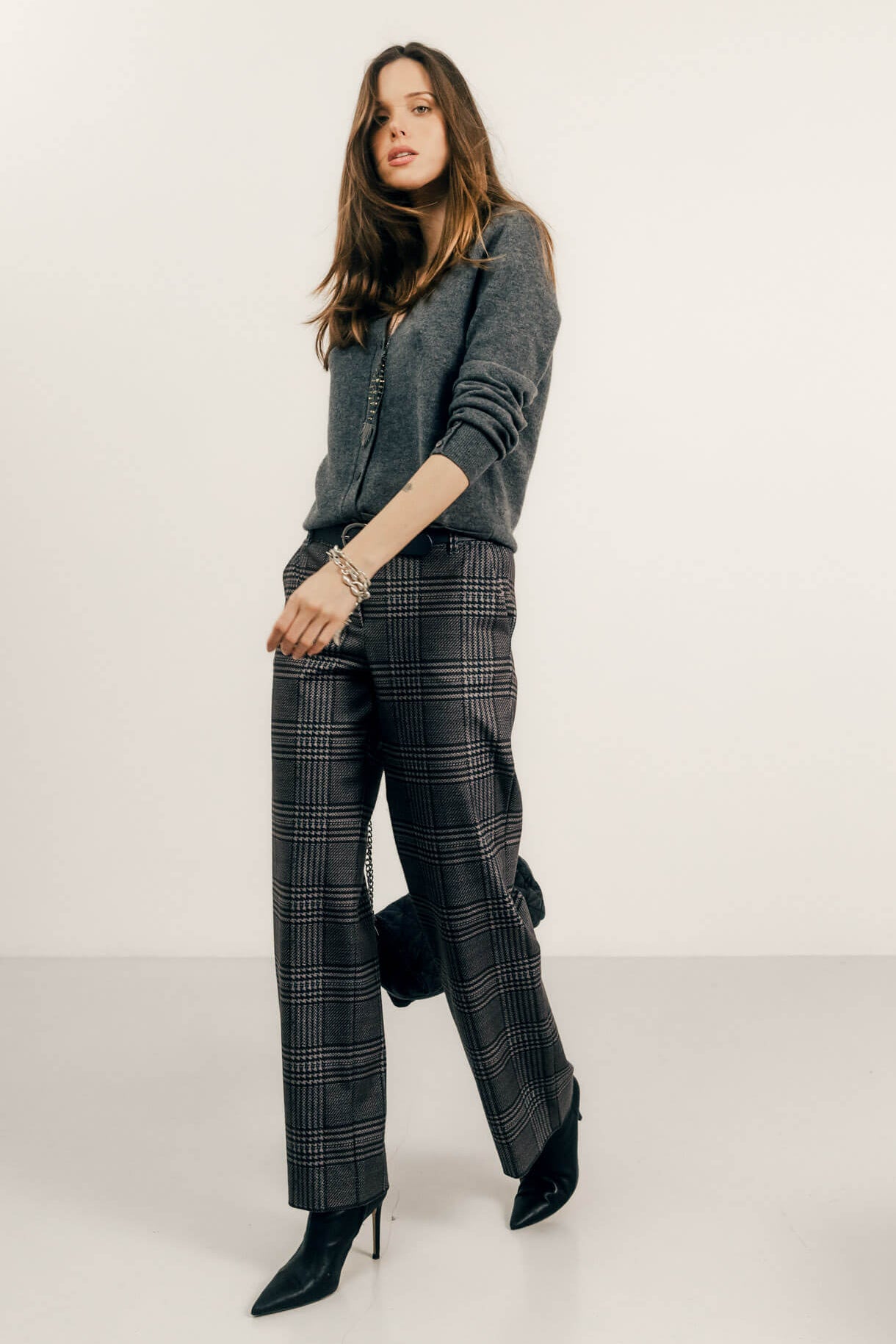 Pantalon prince-de-galles gris | Elora